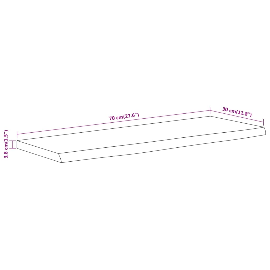 Wall shelf, 70x30x3.8cm, solid acacia wood, with live edge