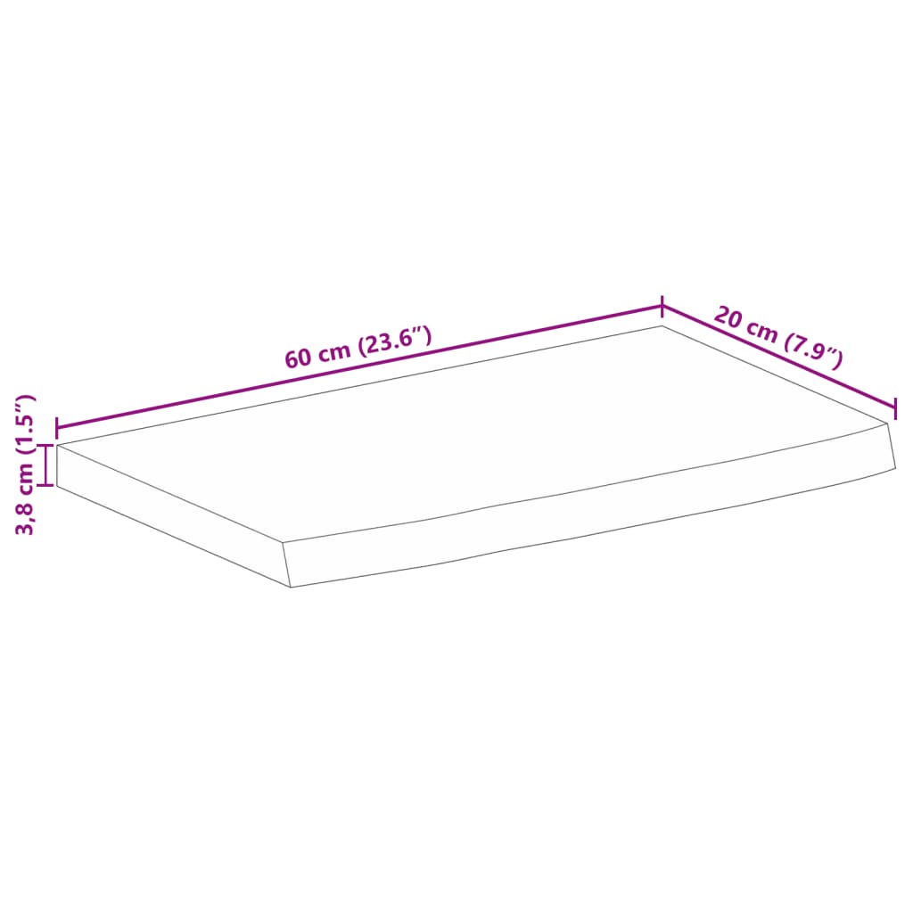 Worktop, 60x20x3.8cm, solid mango wood, with live edge