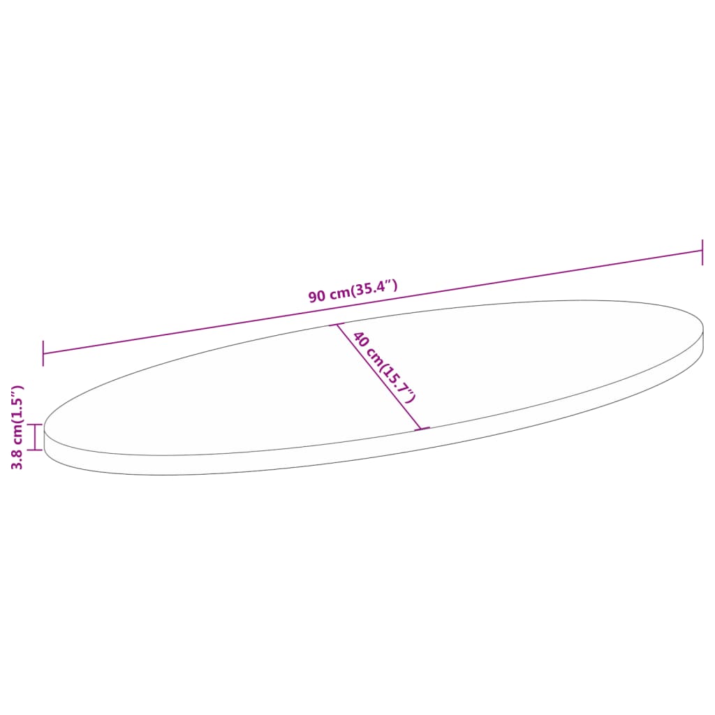 Worktop, 90x40x3.8cm, solid acacia, oval