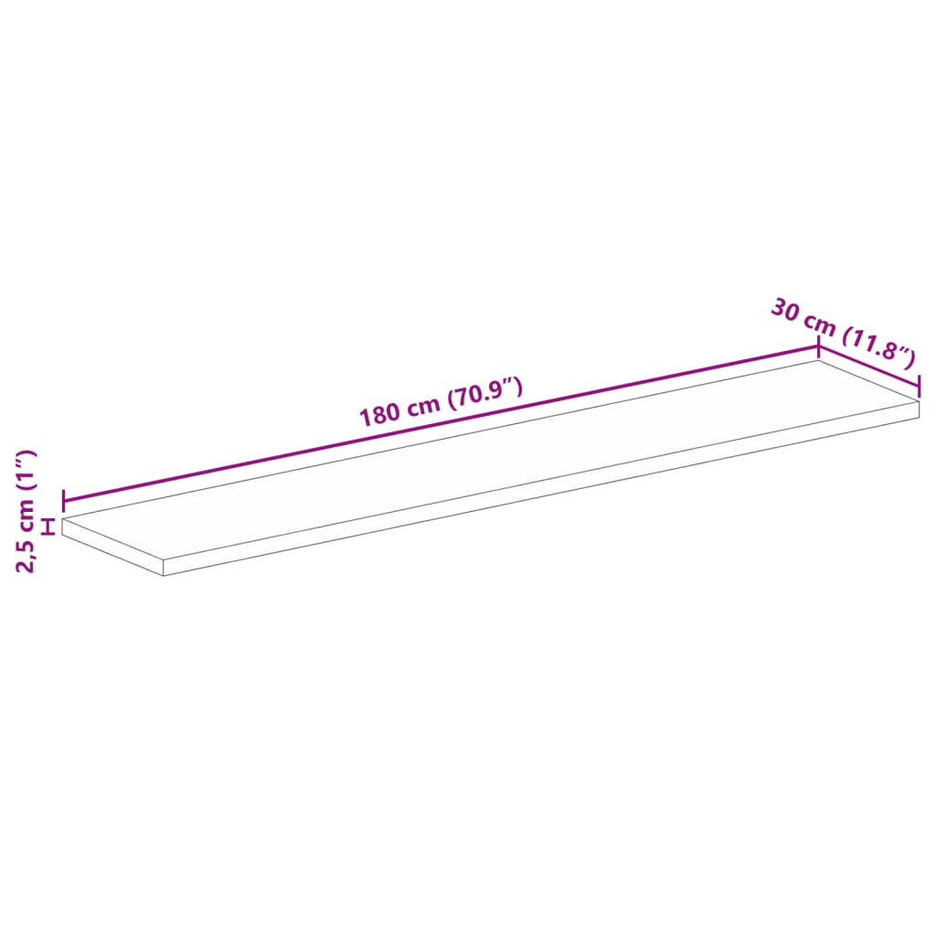 Tabletop, 180x30x2.5cm, solid acacia, rectangular