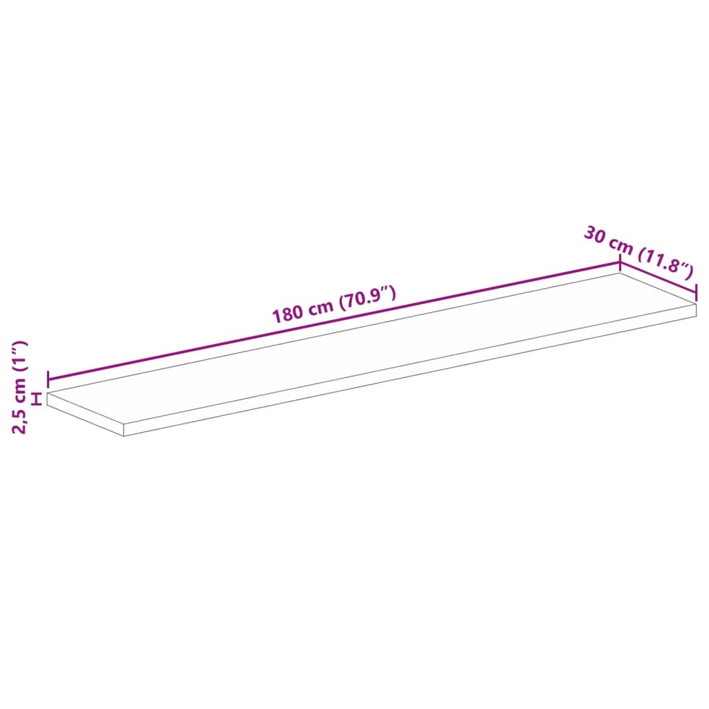 Worktop, 180x30x2.5cm, recycled wood, rectangular
