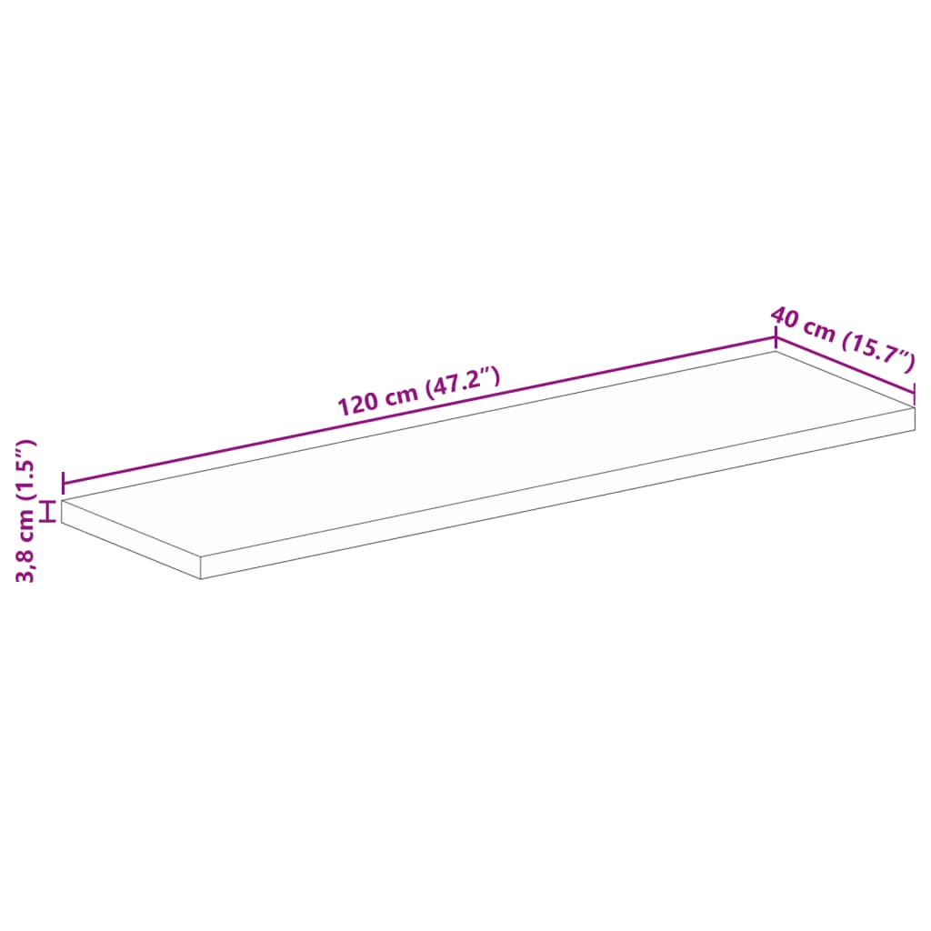 Worktop, 120x40x3.8cm, solid mango wood, rectangular