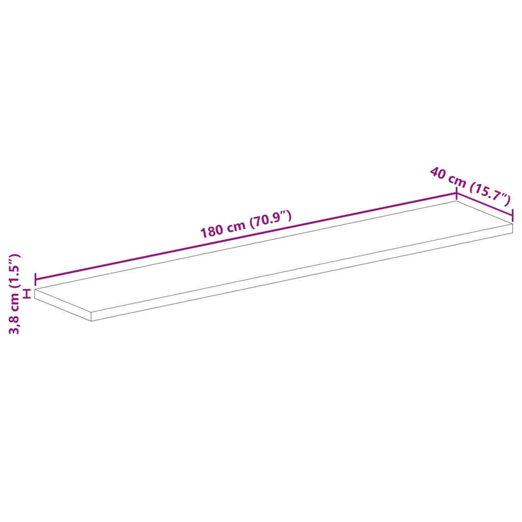 Worktop, 180x40x3.8cm, solid mango wood, rectangular