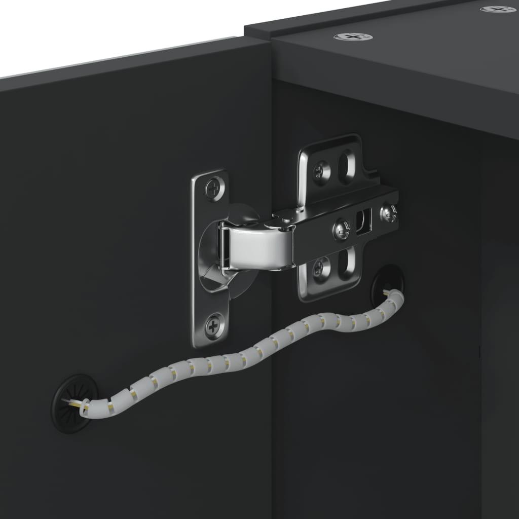 Veidrodinė vonios kambario spintelė su LED, juoda, 60x13x52cm