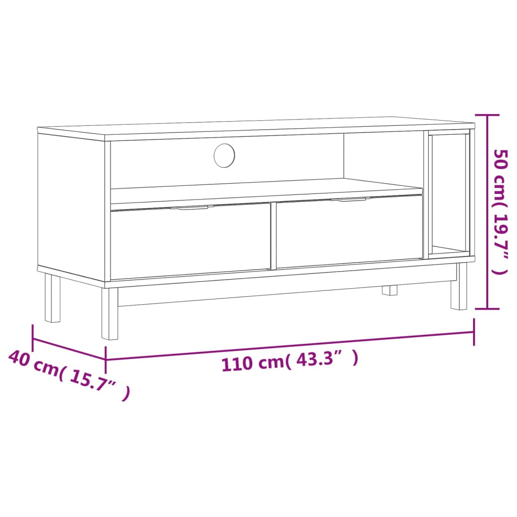 TV cabinet FLAM, 110x40x50cm, solid pine
