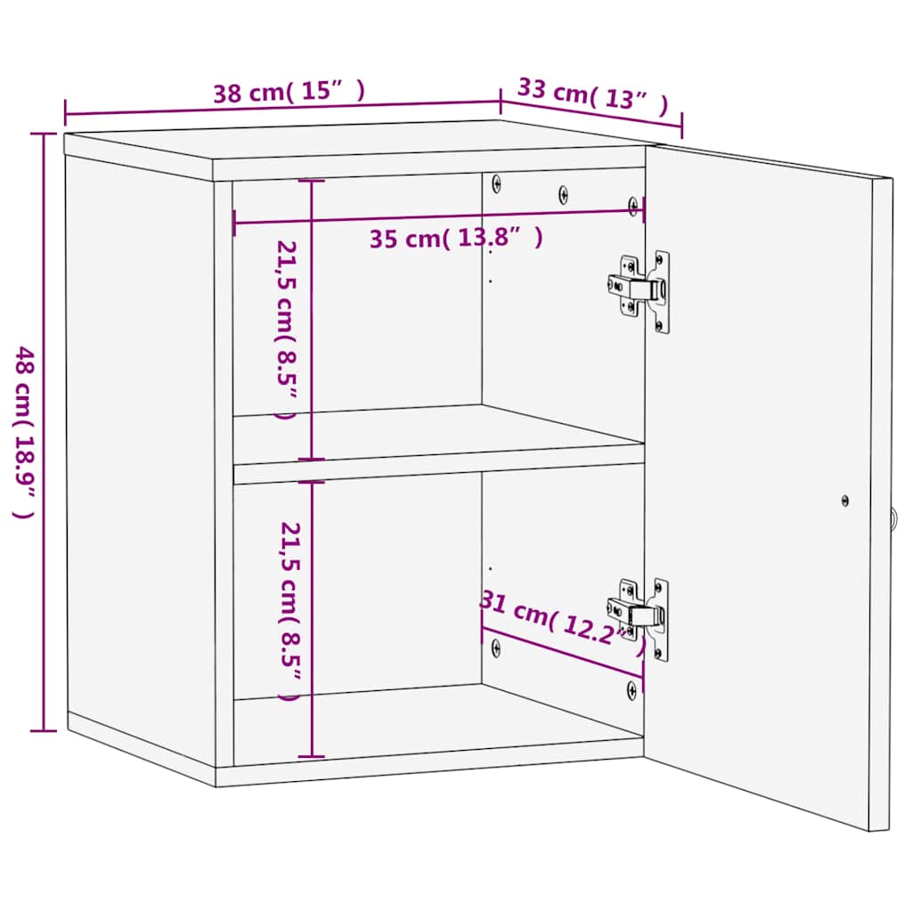 Solid mango wood wall-mounted bathroom cabinet, 38x33x48 cm
