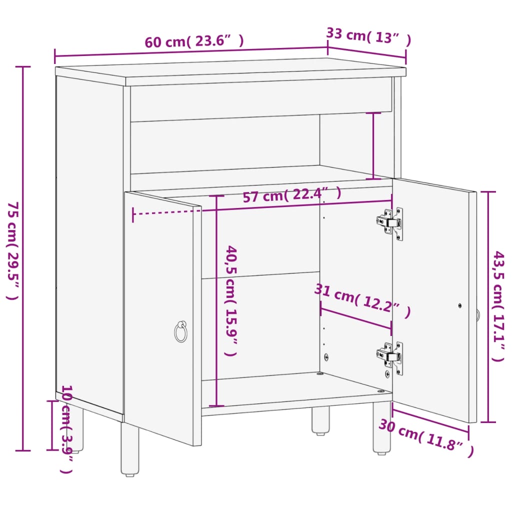 Sideboard, 60x33x75cm, solid mango wood