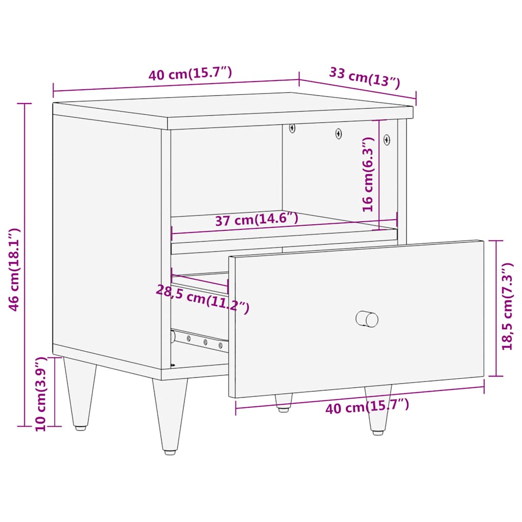 Bedside cabinets, 2 pcs., 40x33x46cm, solid mango wood