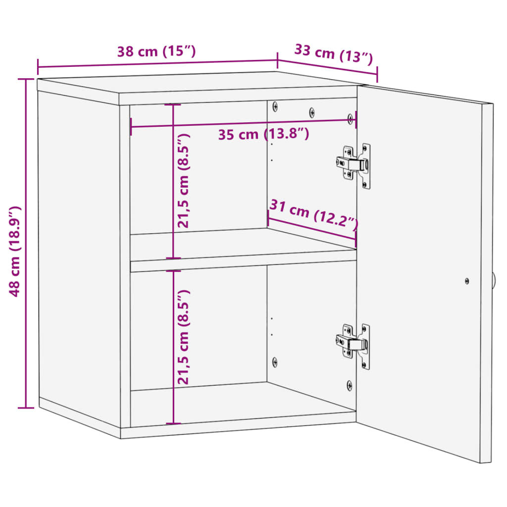 Solid mango wood wall-mounted bathroom cabinet, 38x33x48 cm