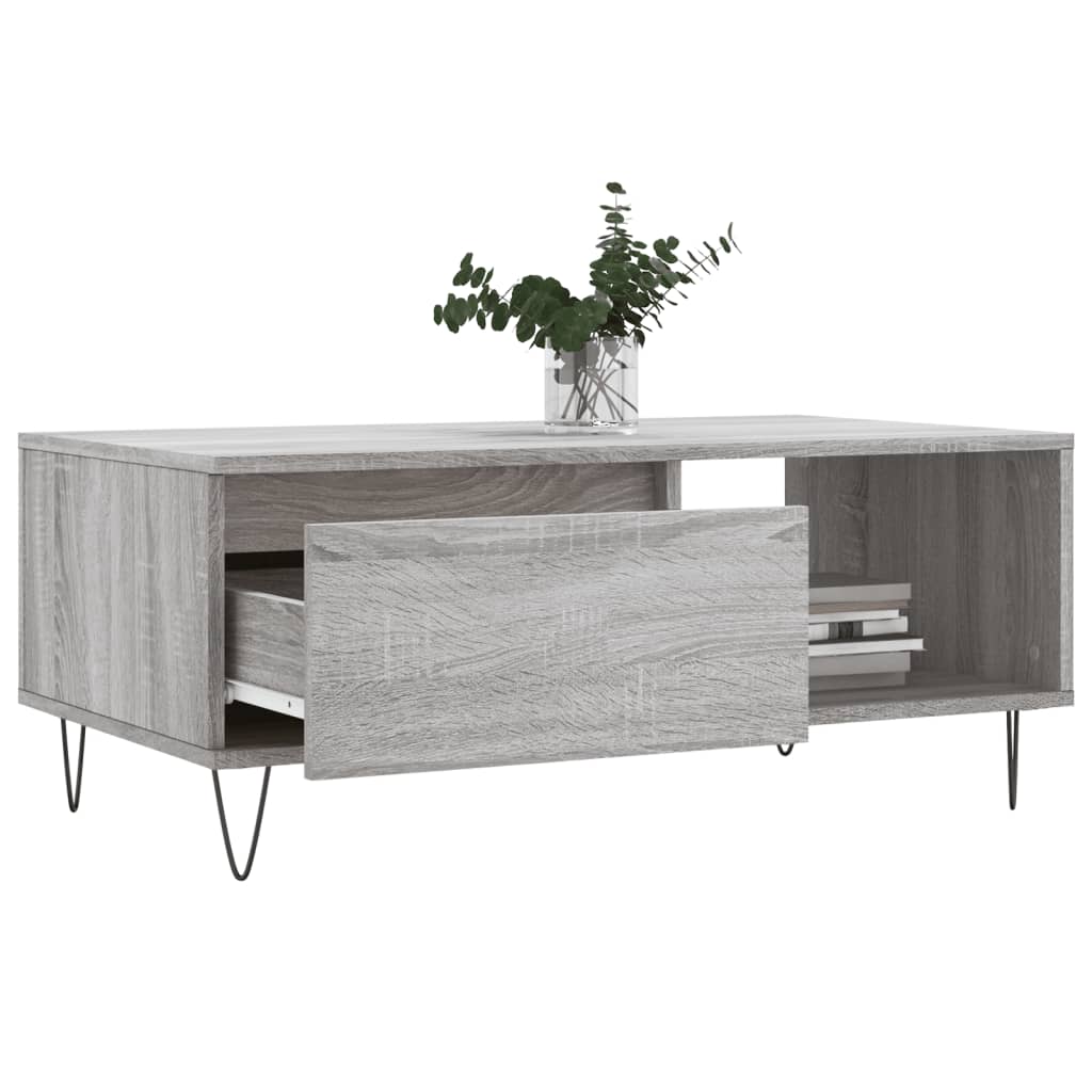 Coffee table, grey oak, 90x50x36.5cm, engineered wood
