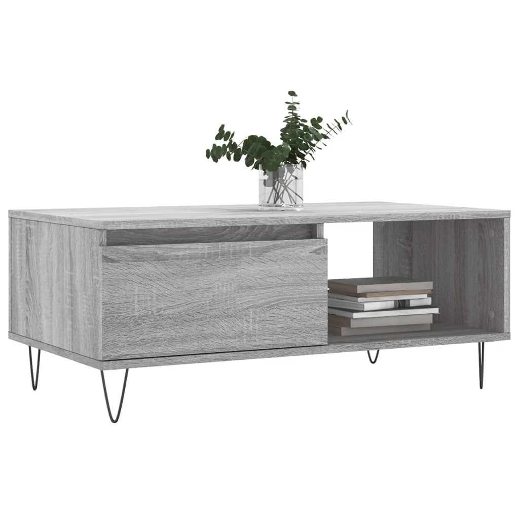 Coffee table, grey oak, 90x50x36.5cm, engineered wood