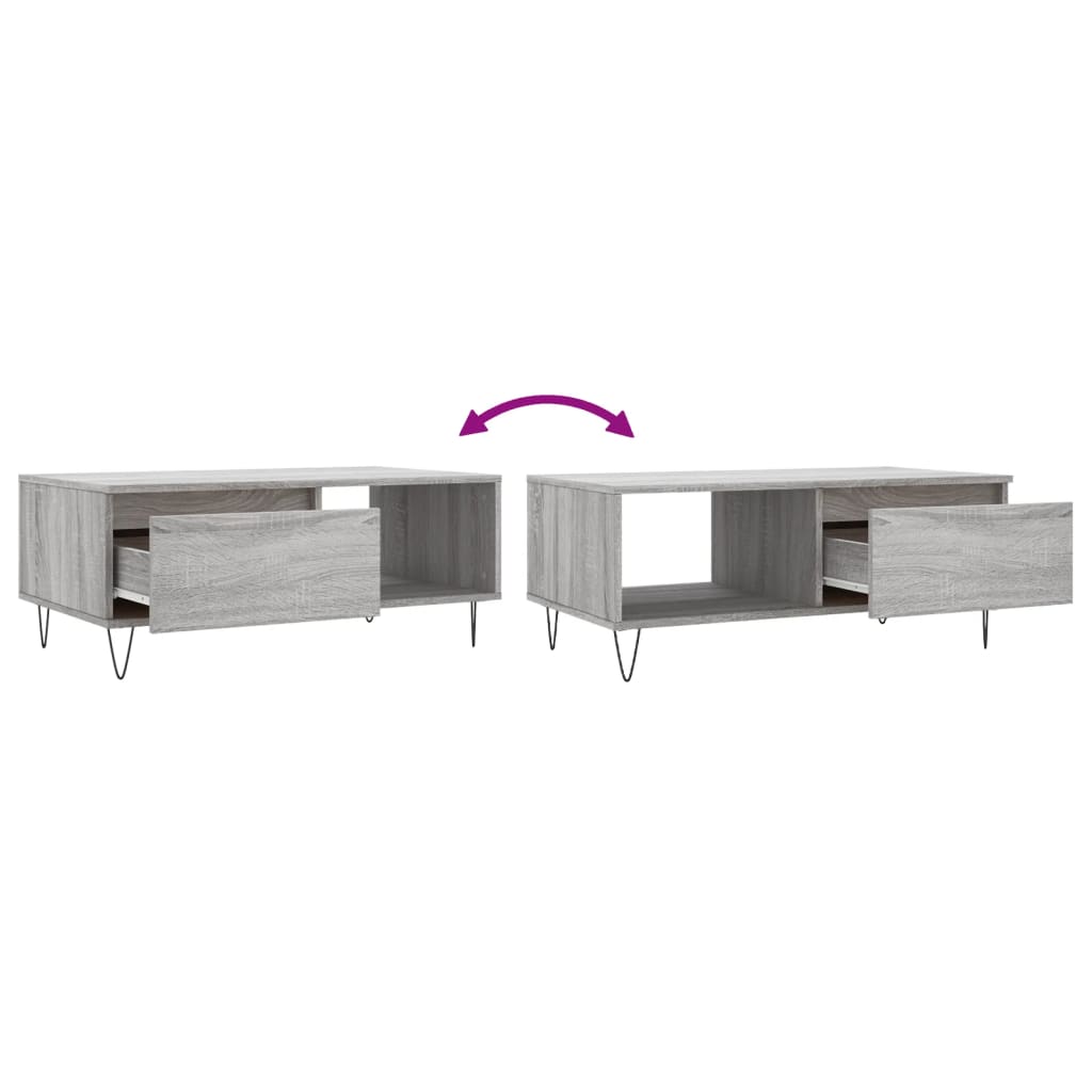 Coffee table, grey oak, 90x50x36.5cm, engineered wood