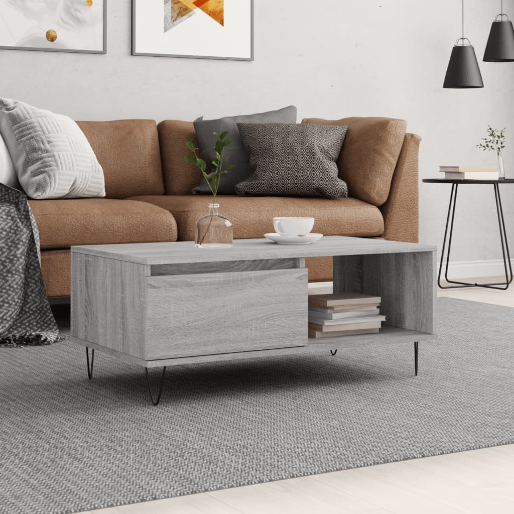 Coffee table, grey oak, 90x50x36.5cm, engineered wood