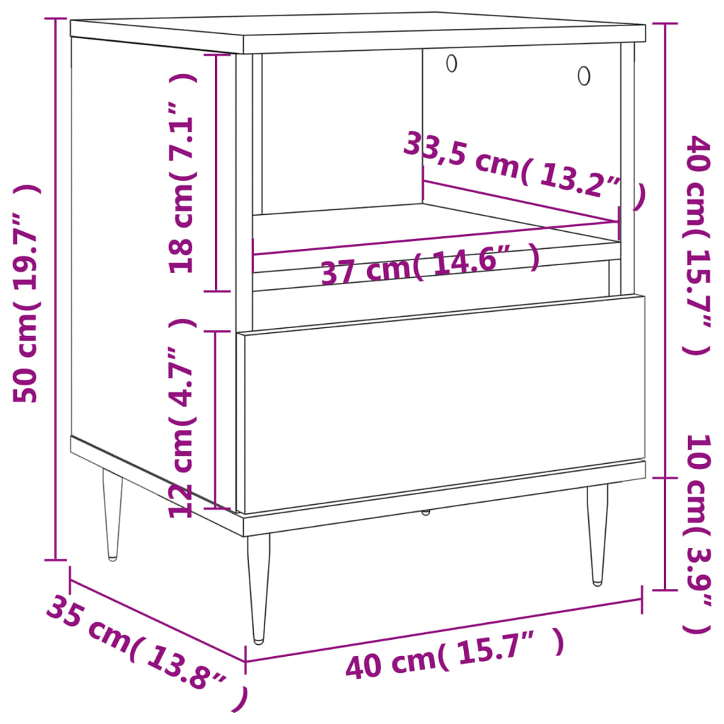 Bedside table, smoky oak, 40x35x50cm, engineered wood
