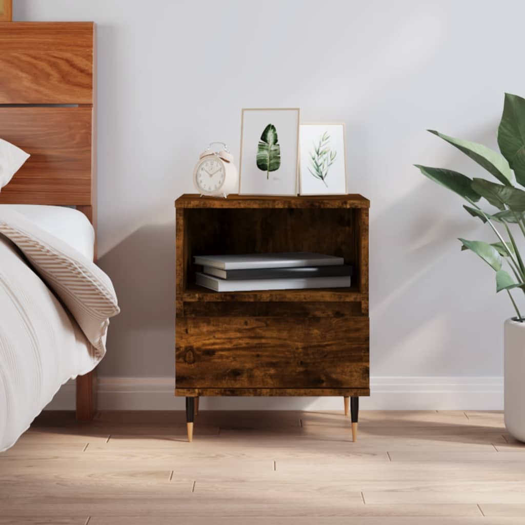 Bedside table, smoky oak, 40x35x50cm, engineered wood