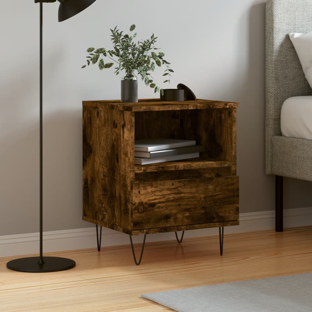 Bedside table, smoky oak, 40x35x50cm, engineered wood