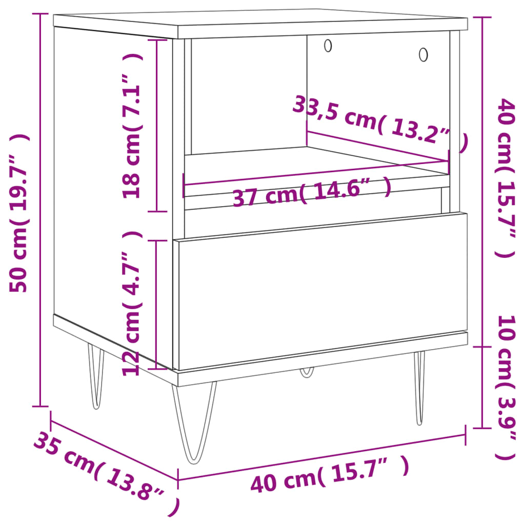 Nightstand, gray oak, 40x35x50cm, engineered wood