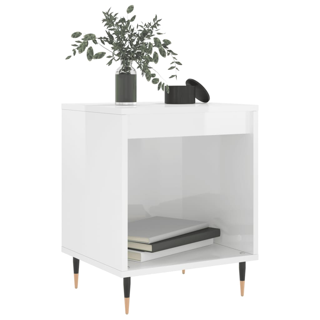 Nightstand, white, 40x35x50cm, engineered wood, high-gloss