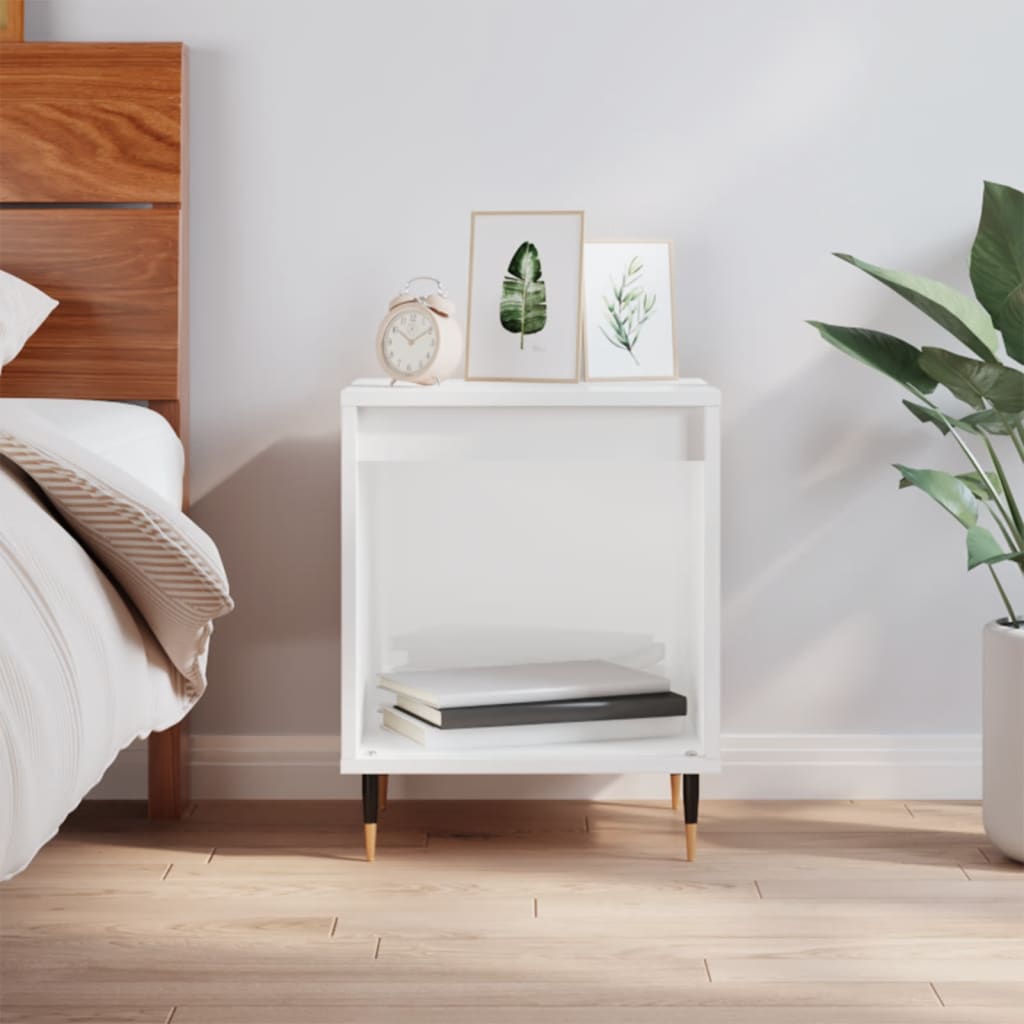 Nightstand, white, 40x35x50cm, engineered wood, high-gloss