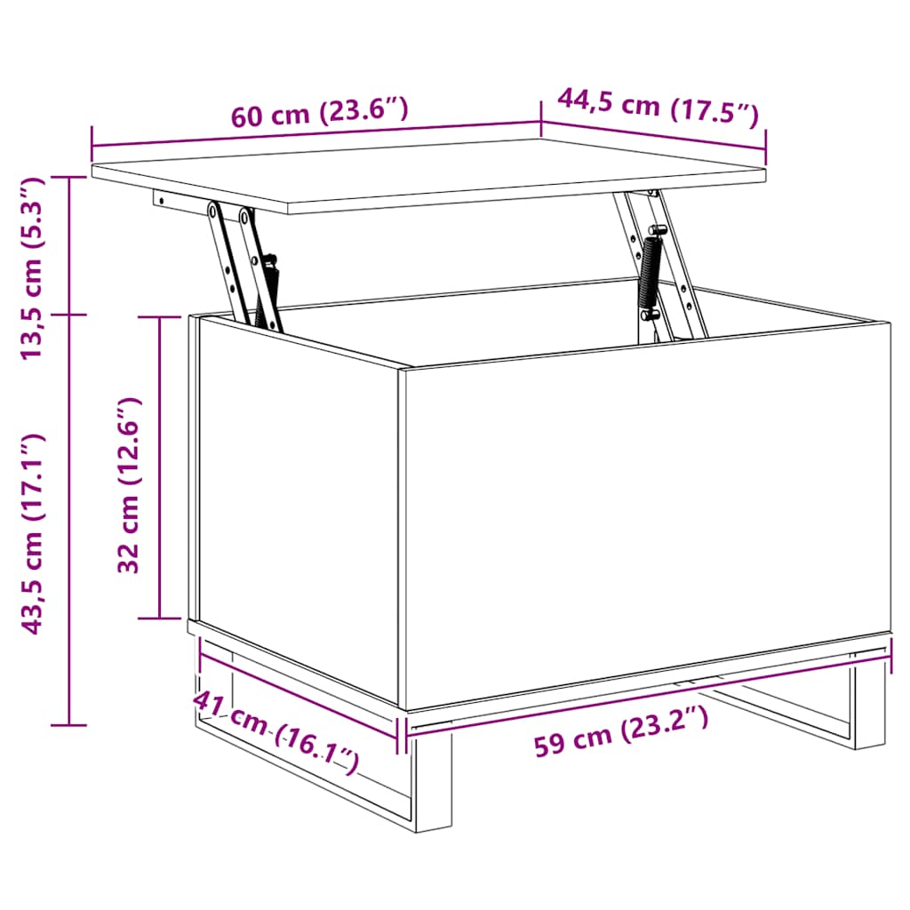 Coffee table, black, 60x44.5x45cm, engineered wood