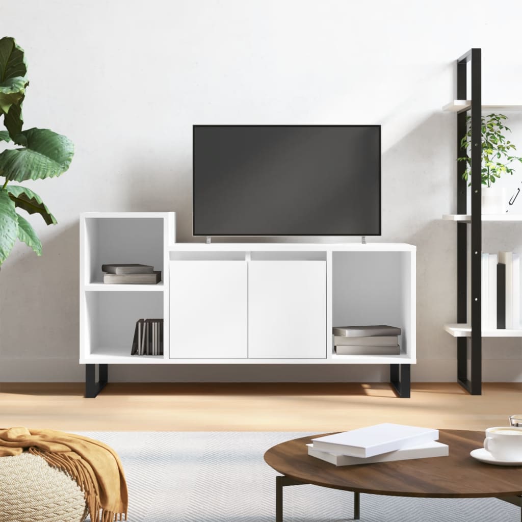 TV skapītis, balts, 100x35x55cm, koks, spīdīgs