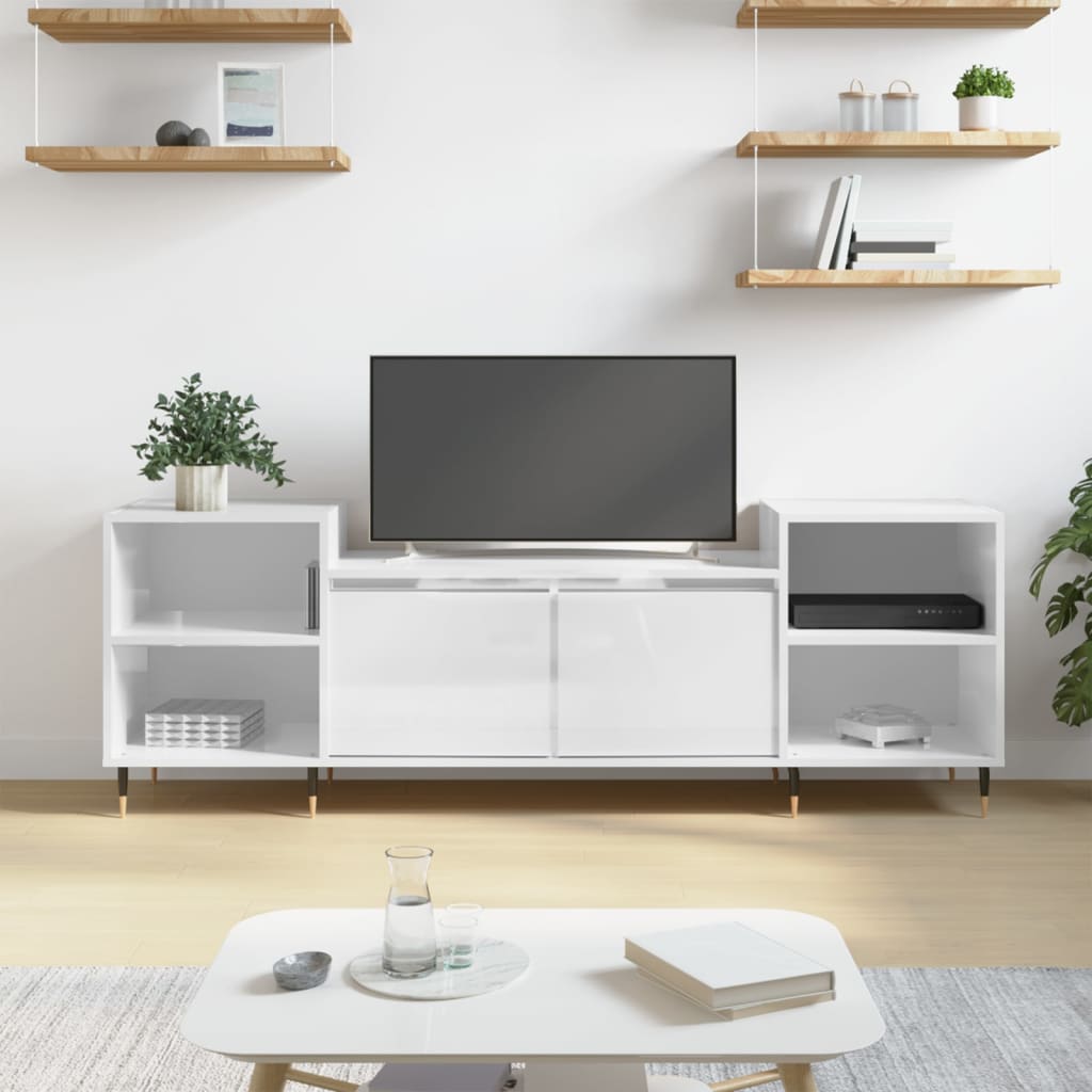 TV skapītis, balts, 160x35x55cm, koks, glancēts