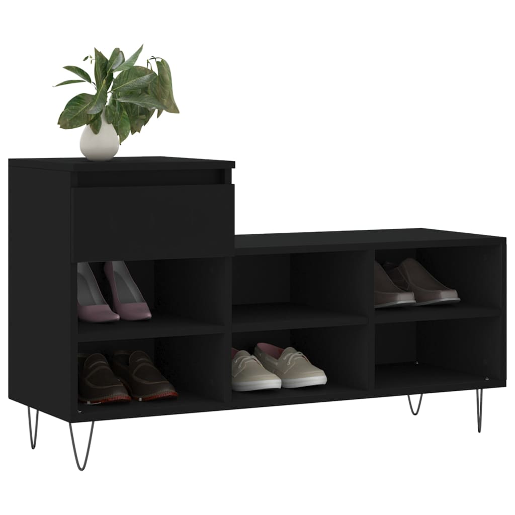 Shoe cabinet, black, 102x36x60cm, engineered wood