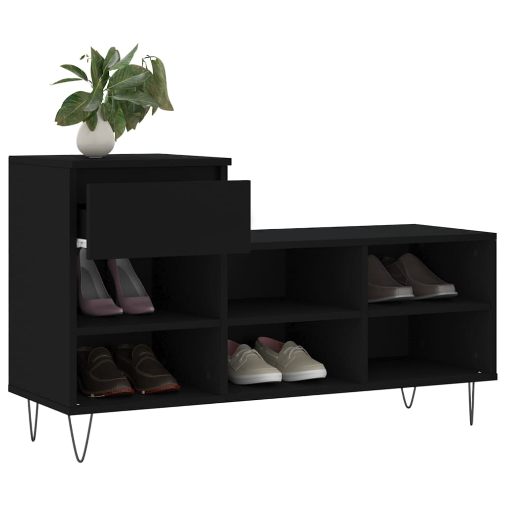 Shoe cabinet, black, 102x36x60cm, engineered wood