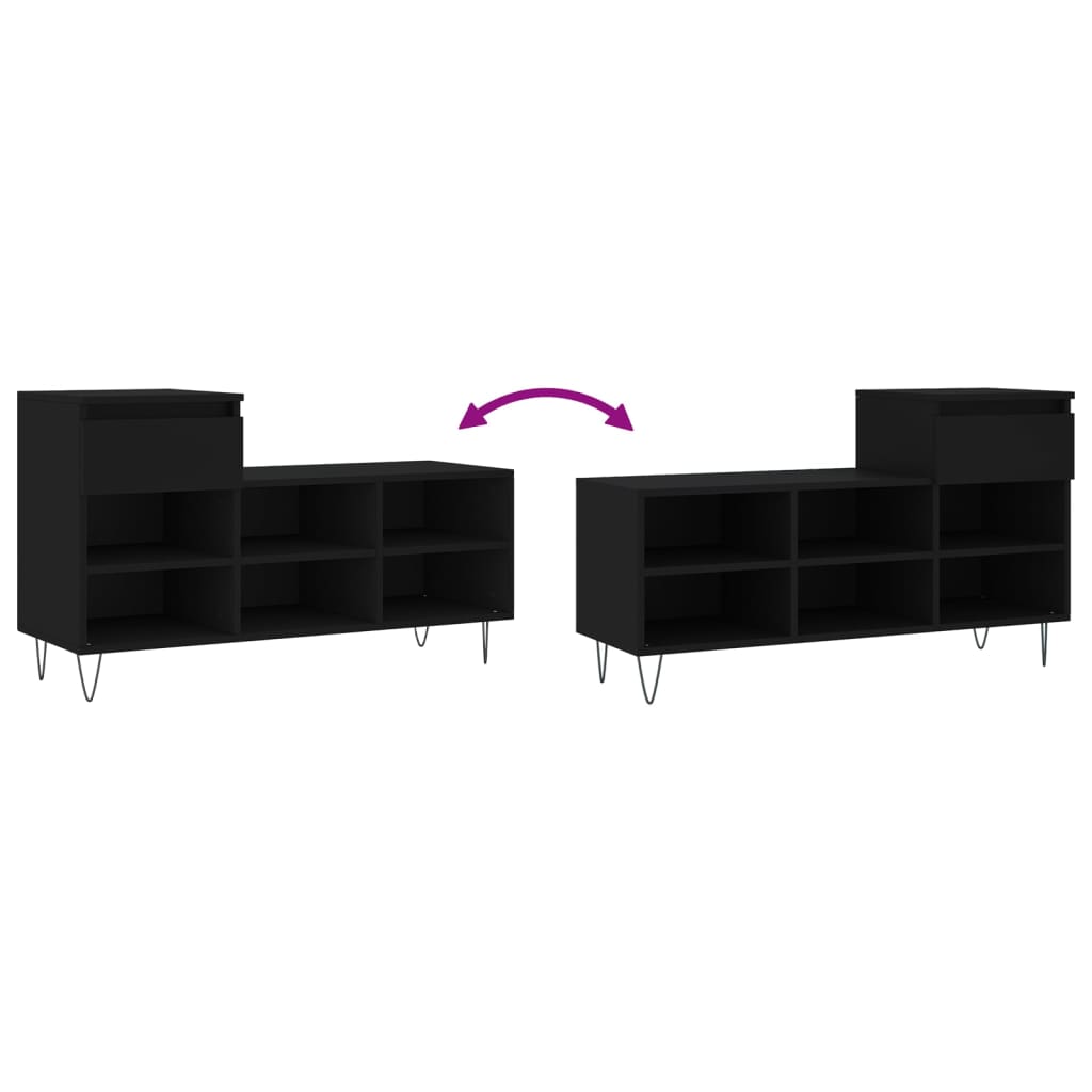 Shoe cabinet, black, 102x36x60cm, engineered wood