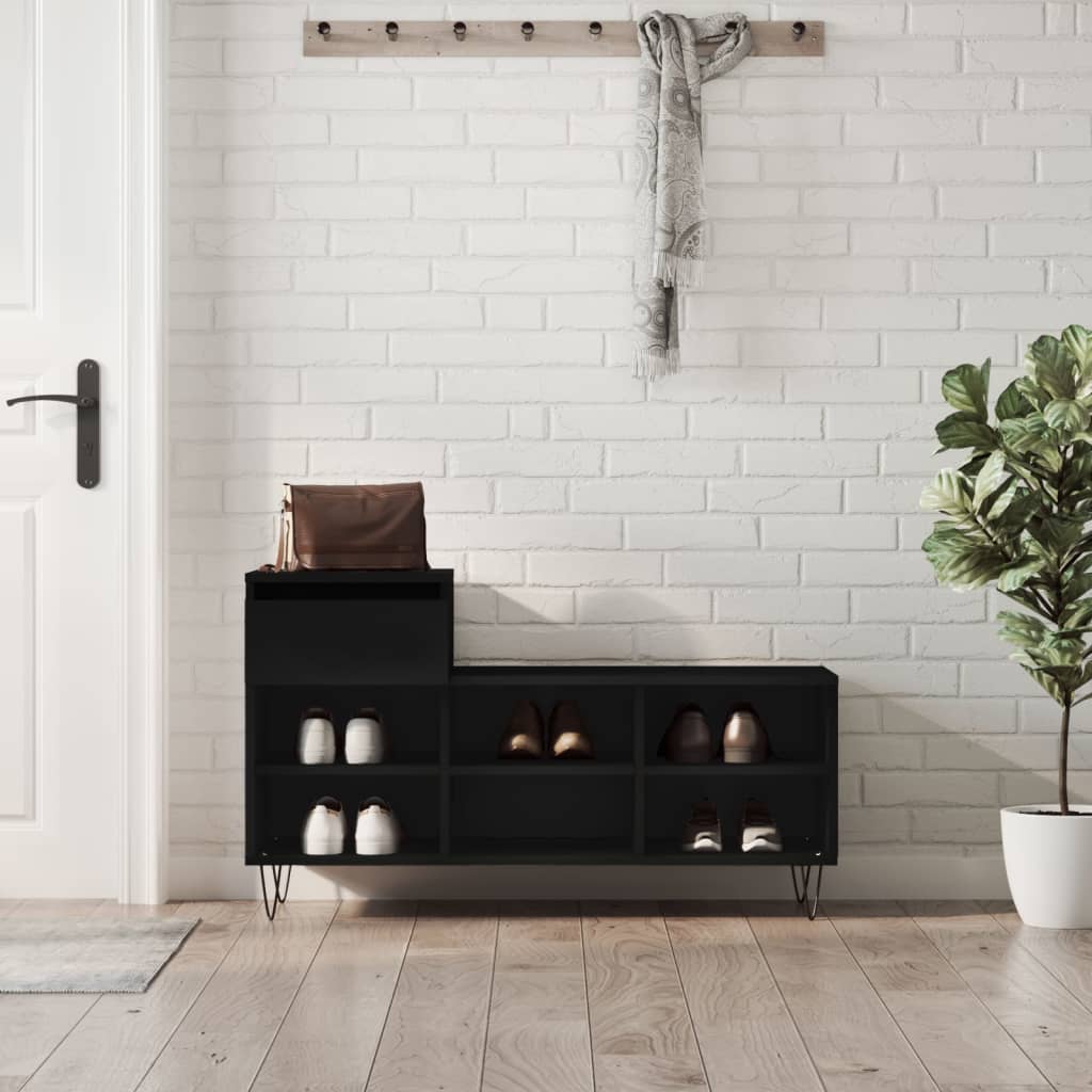 Shoe cabinet, black, 102x36x60cm, engineered wood