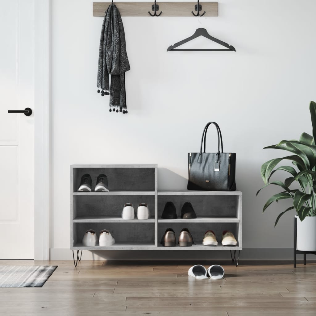 Spintelė batams, betono pilka, 102x36x60cm, apdirbta mediena