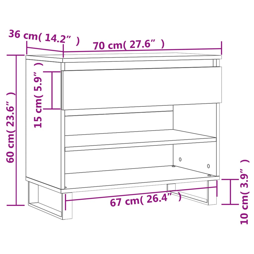 Shoe cabinet, concrete gray, 70x36x60cm, engineered wood