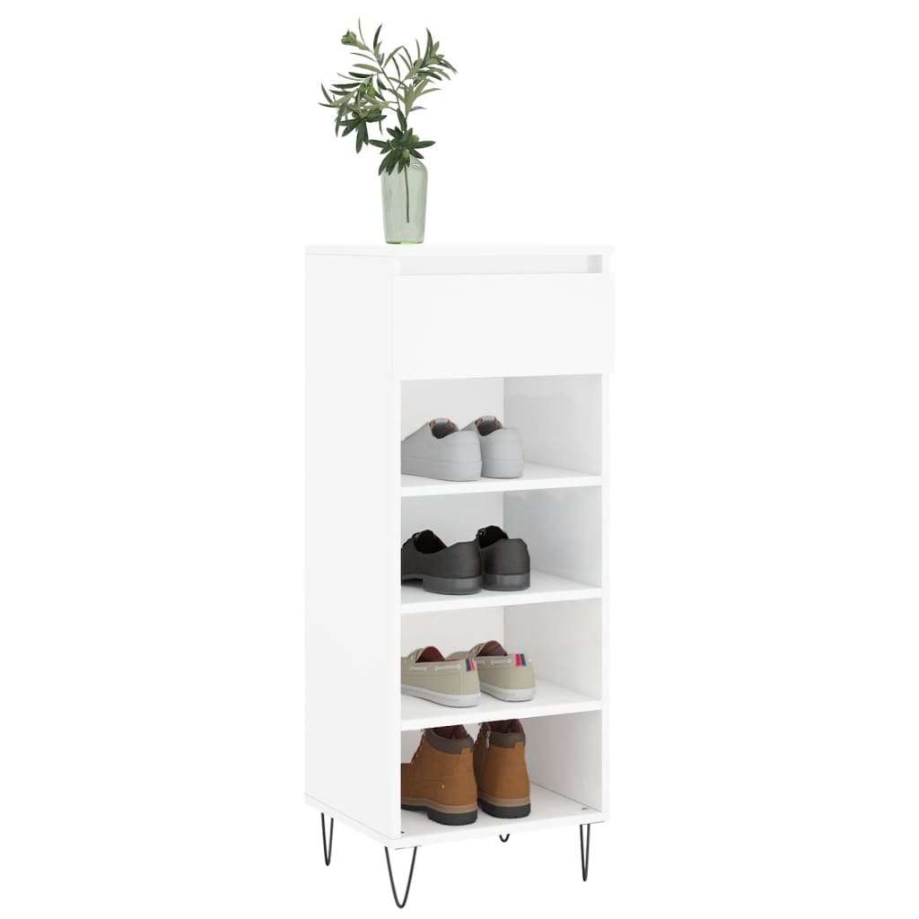 Shoe cabinet, white, 40x36x105cm, engineered wood, high gloss