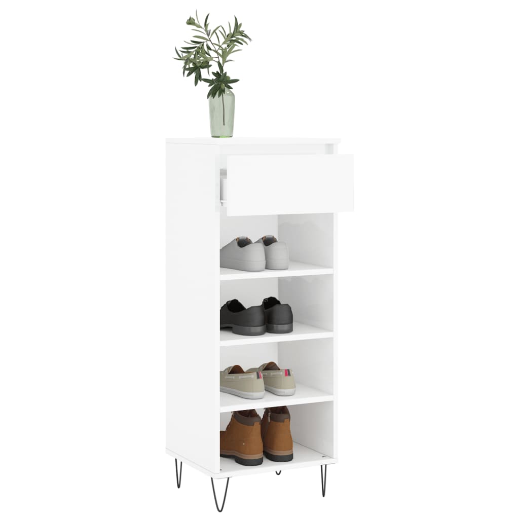 Shoe cabinet, white, 40x36x105cm, engineered wood, high gloss