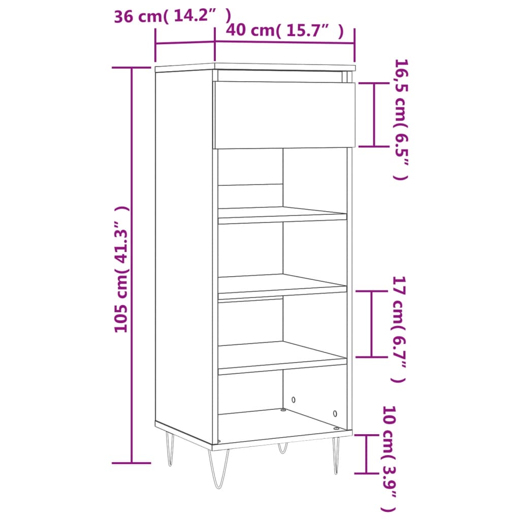 Shoe cabinet, white, 40x36x105cm, engineered wood, high gloss