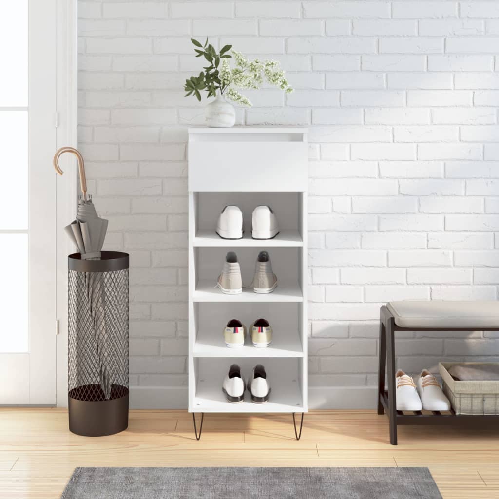Shoe cabinet, white, 40x36x105cm, engineered wood, high gloss
