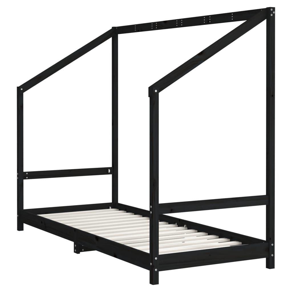 Children's bed frame, black, 80x200cm, solid pine