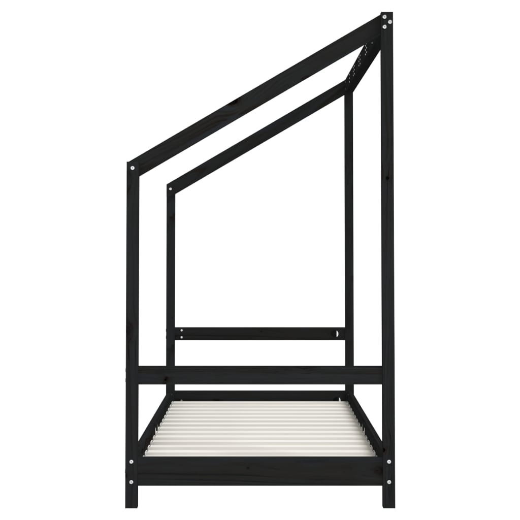 Children's bed frame, black, 80x200cm, solid pine