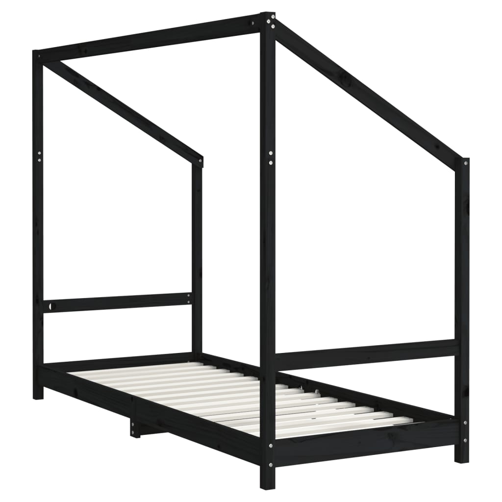 Children's bed frame, black, 80x200cm, solid pine