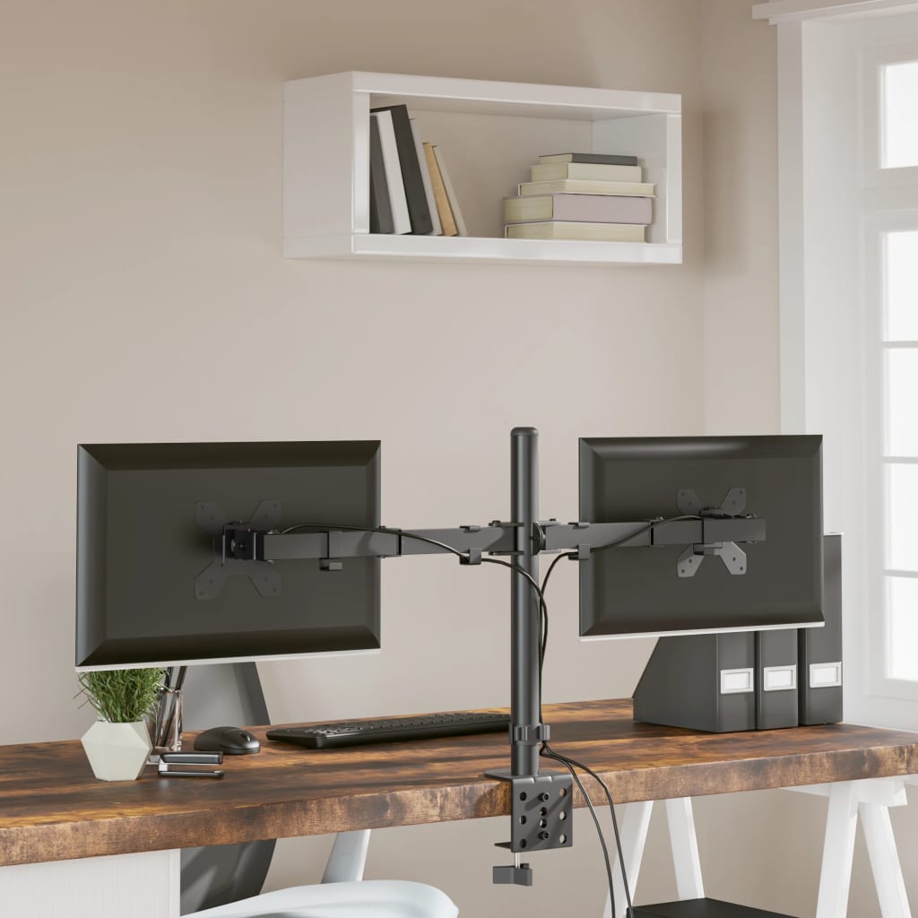 Divkāršs monitora statīvs, melns, tērauds, VESA 75/100mm
