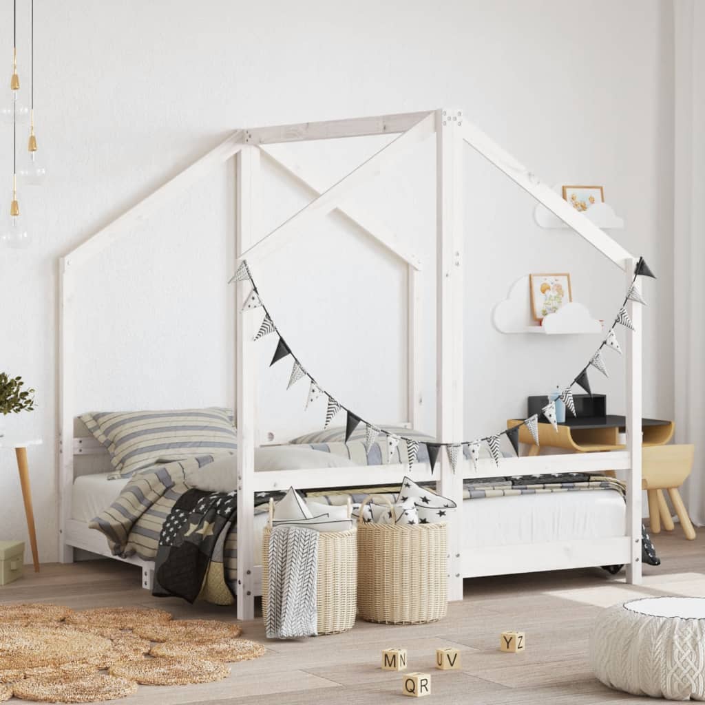 Children's bed frame, white, 2x(70x140)cm, solid pine