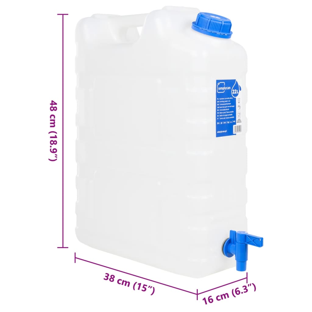 Vandens talpa su čiaupu, skaidri, 22l, plastikas