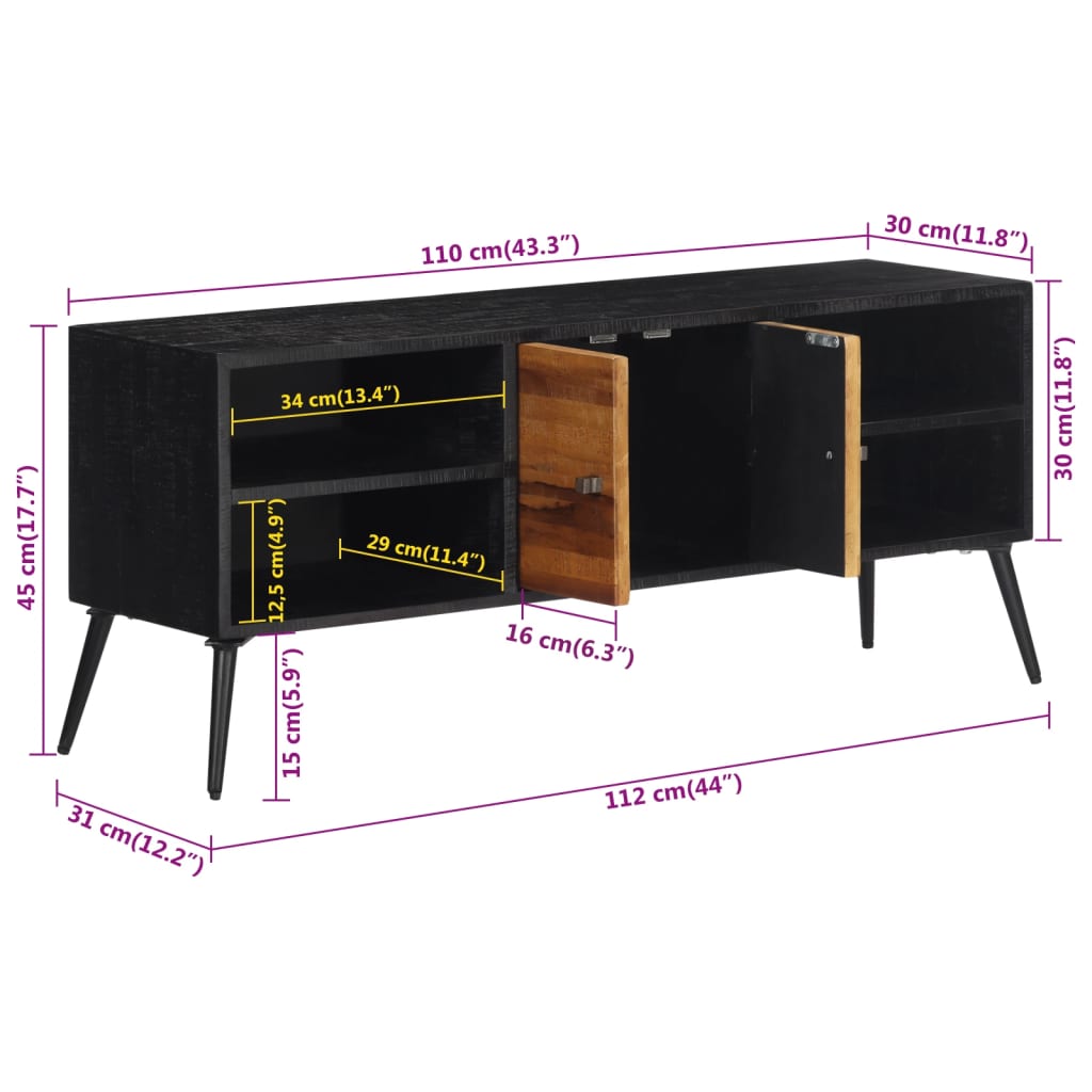 TV skapītis, 112x31x45cm, pārstrādāta tīkkoka masīvkoksne