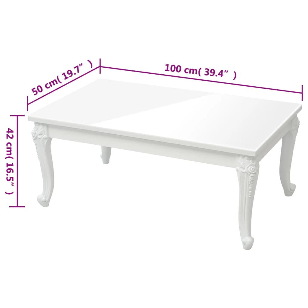 Coffee table, white, 100x50x42cm, engineered wood, high-gloss
