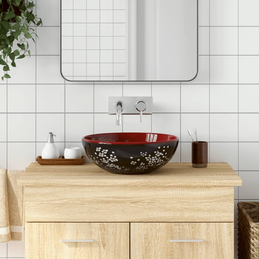 Countertop basin, black/red, 41x14cm, ceramic