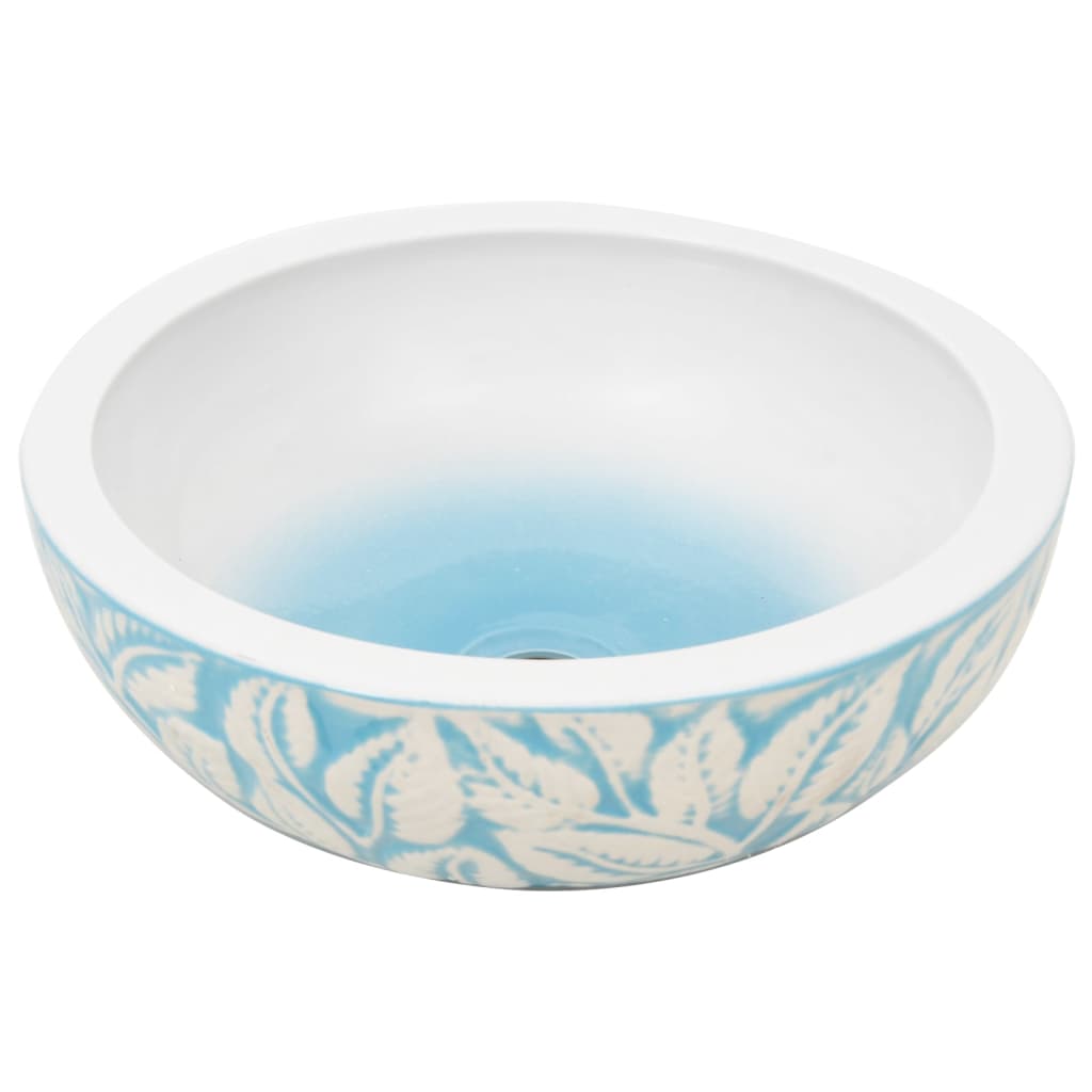 Countertop washbasin, white/blue, 41x14cm, ceramic