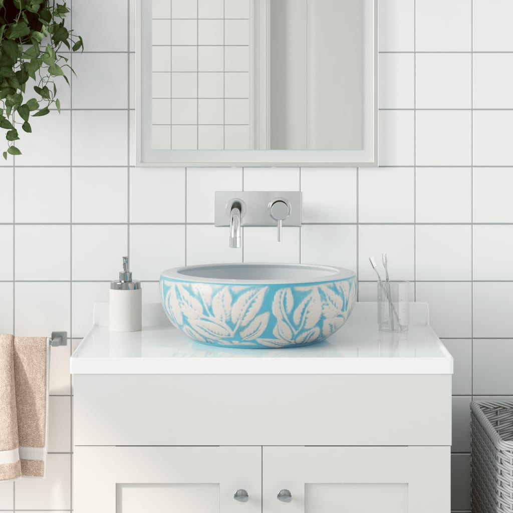 Countertop washbasin, white/blue, 41x14cm, ceramic