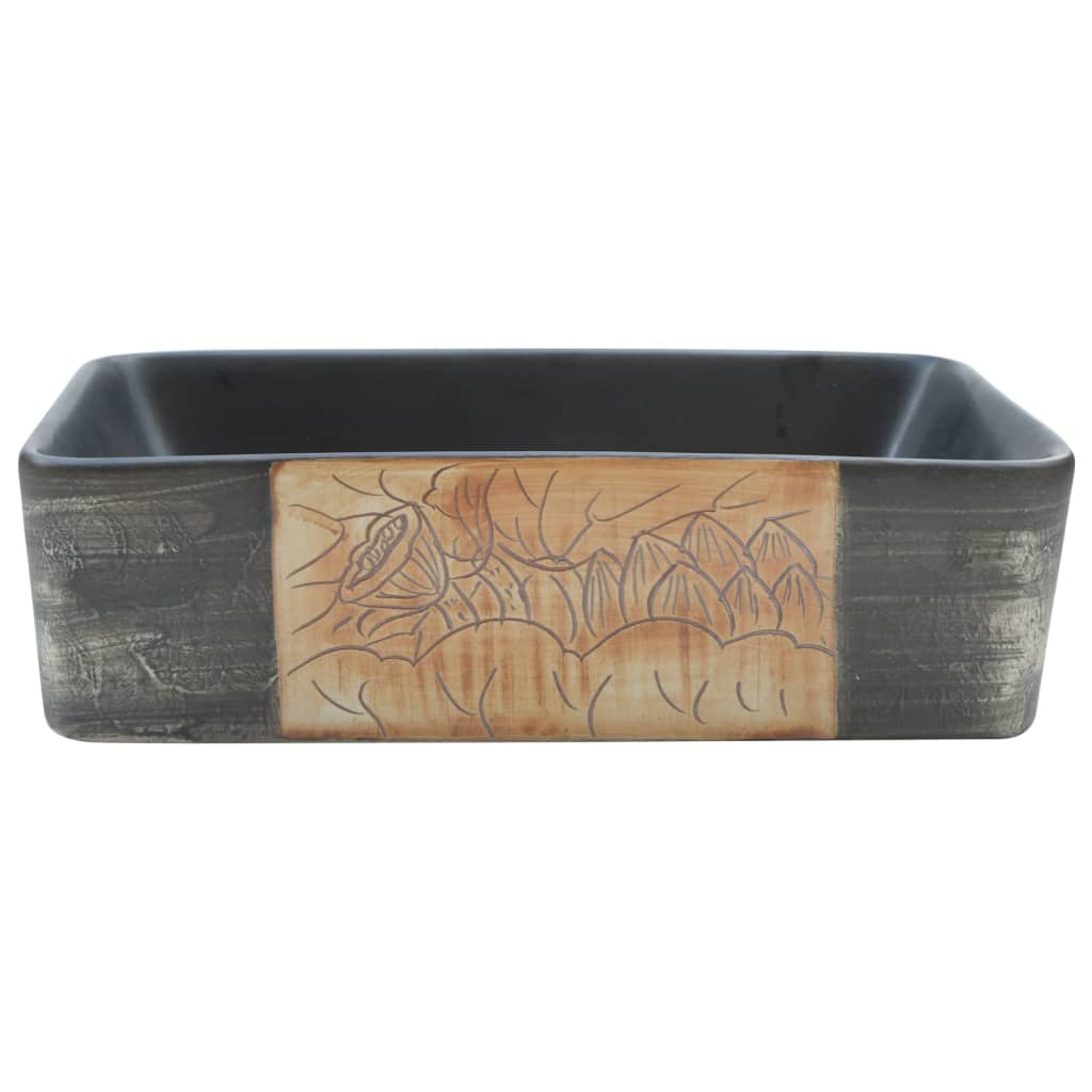 Basin, black and brown, 46x35.5x13cm, ceramic