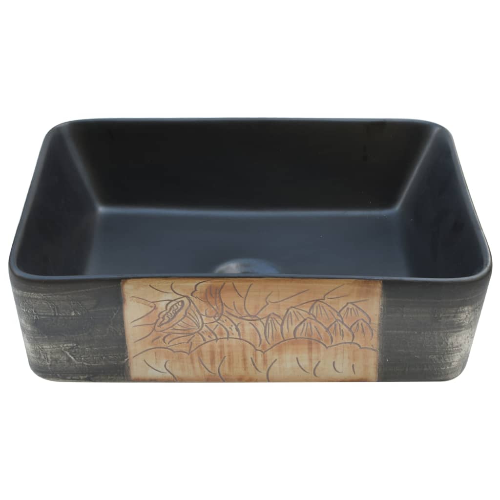 Basin, black and brown, 46x35.5x13cm, ceramic