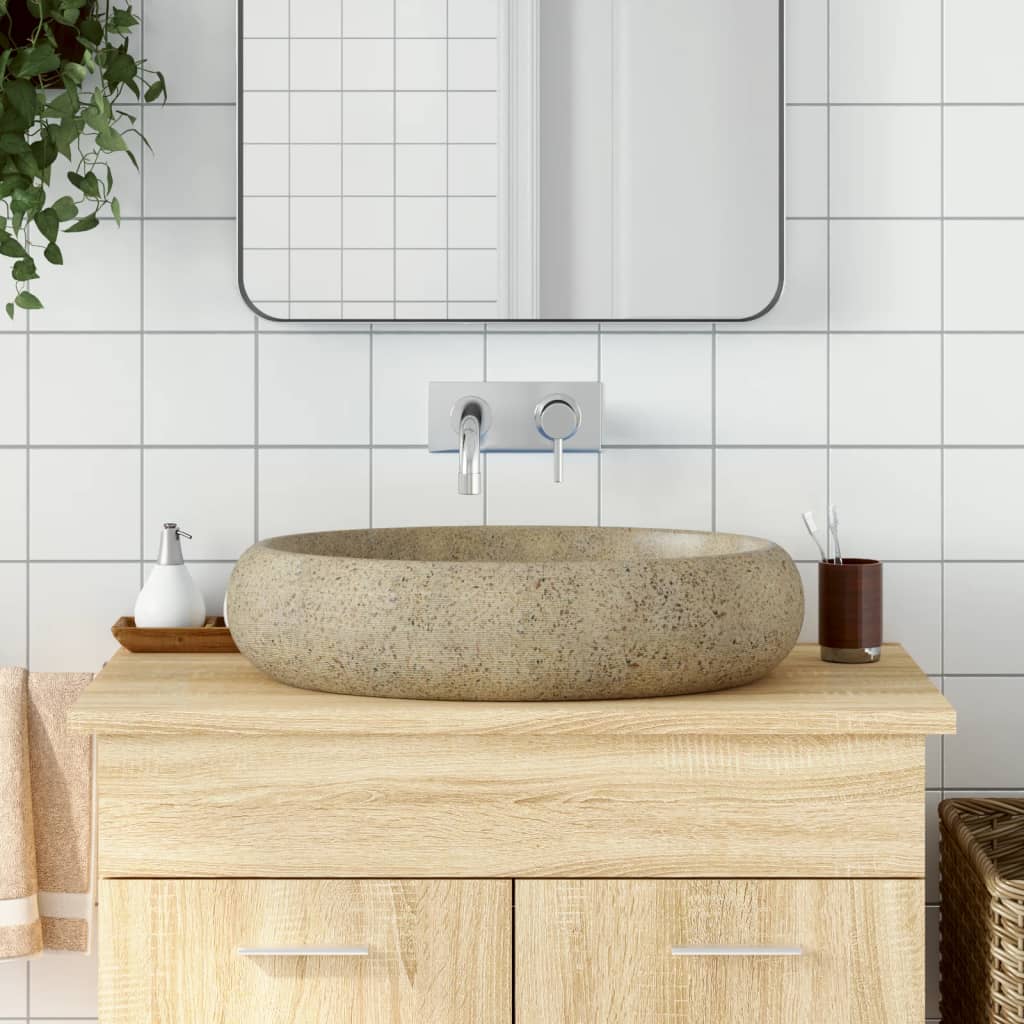 Countertop sink, sand, 59x40x15cm, ceramic, oval